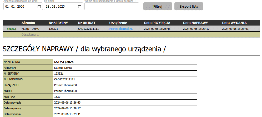 Portal klienta - podgląd napraw serwisowych